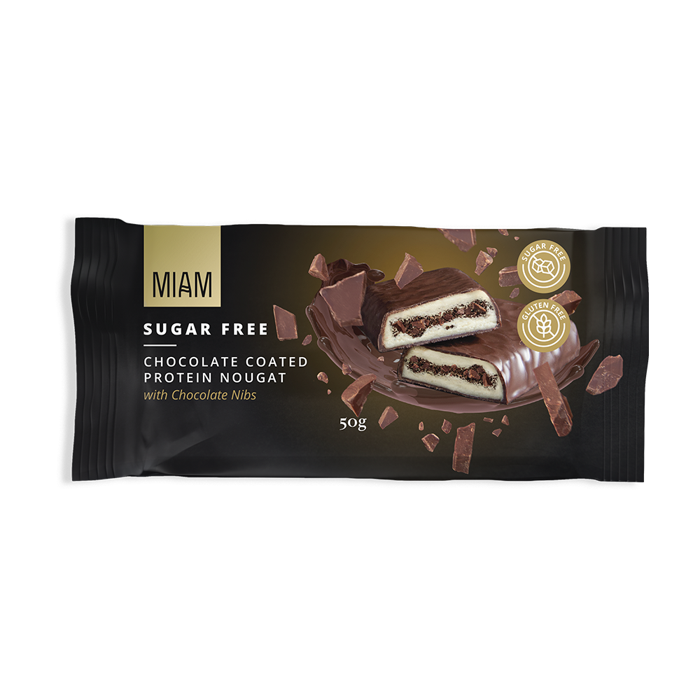 COATED PROTEIN NOUGAT WITH CHOCOLATE NIBS - 16 BARS (50G) – Miam.co.za